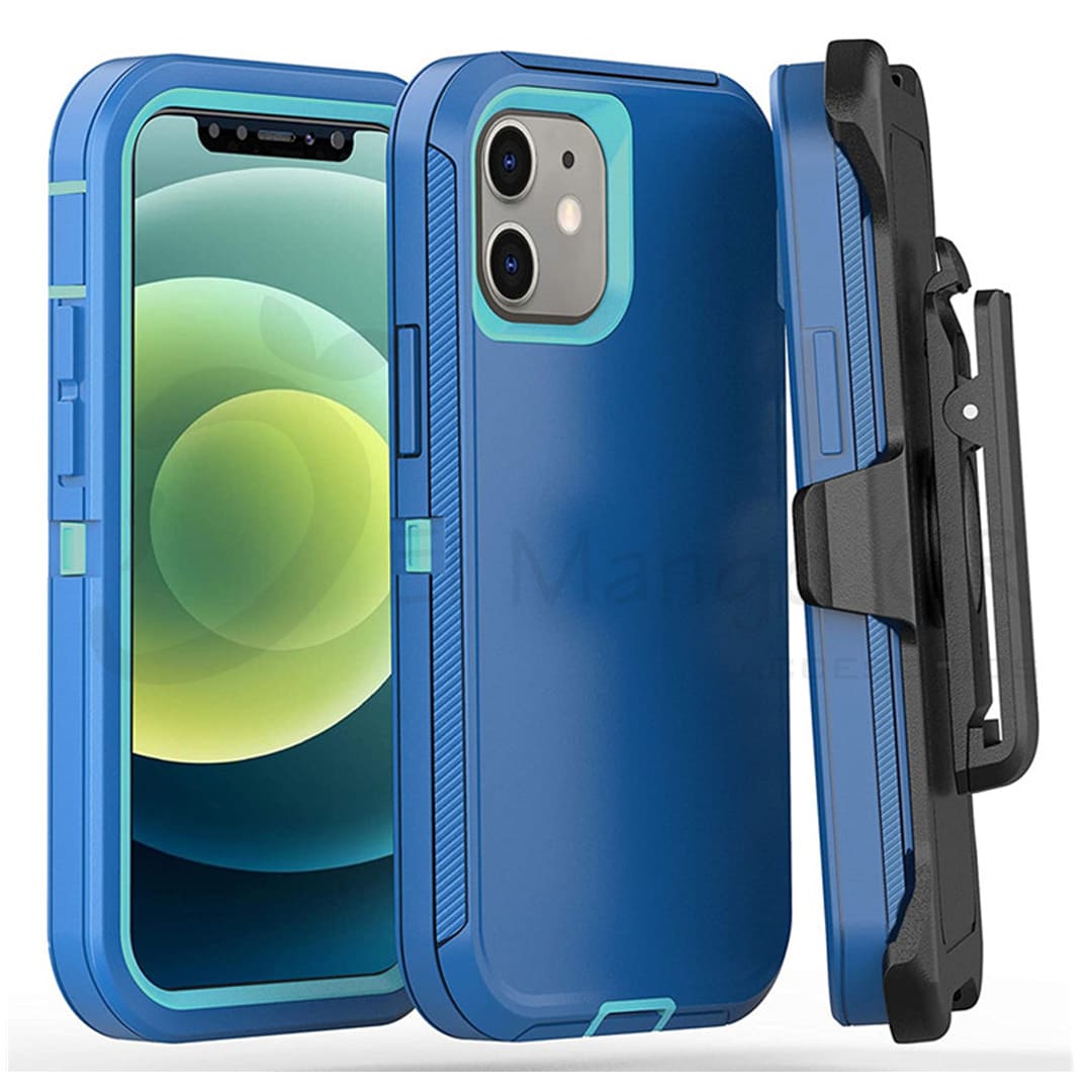 Estuche para celular Samsung o iPhone, multicapa resistente a golpes azul estilo Otterbox con sujetador