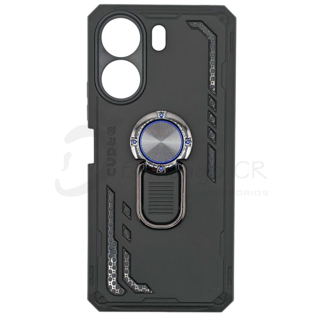 Estuche para celular Xiaomi Redmi 13C Poco C65 reforzado negro de dos piezas con soporte
