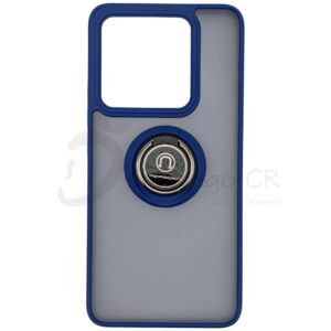 Estuche para celular Xiaomi Redmi 14T semitransparente ahumado borde azul oscuro