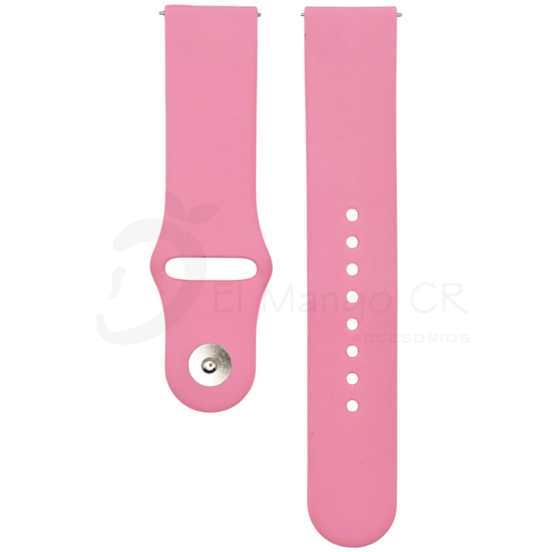 Banda de silicón para reloj inteligente con pin 20mm 22mm color rosa.