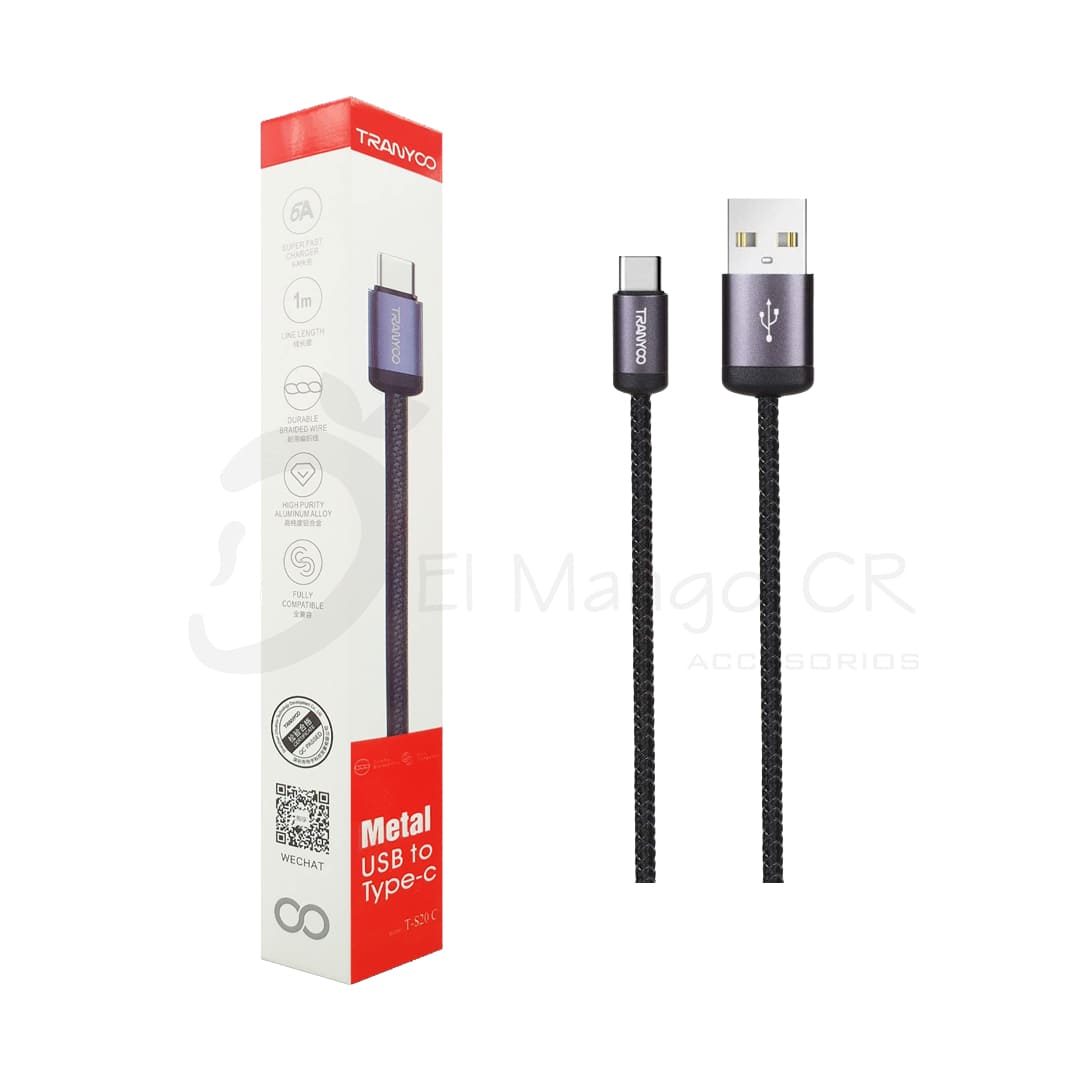 Cable carga superrápida 6 amperios USB Tipo C, mallado de 1 metro.