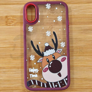 Estuche para celular Apple iPhone XR transparente reno navideño rojo