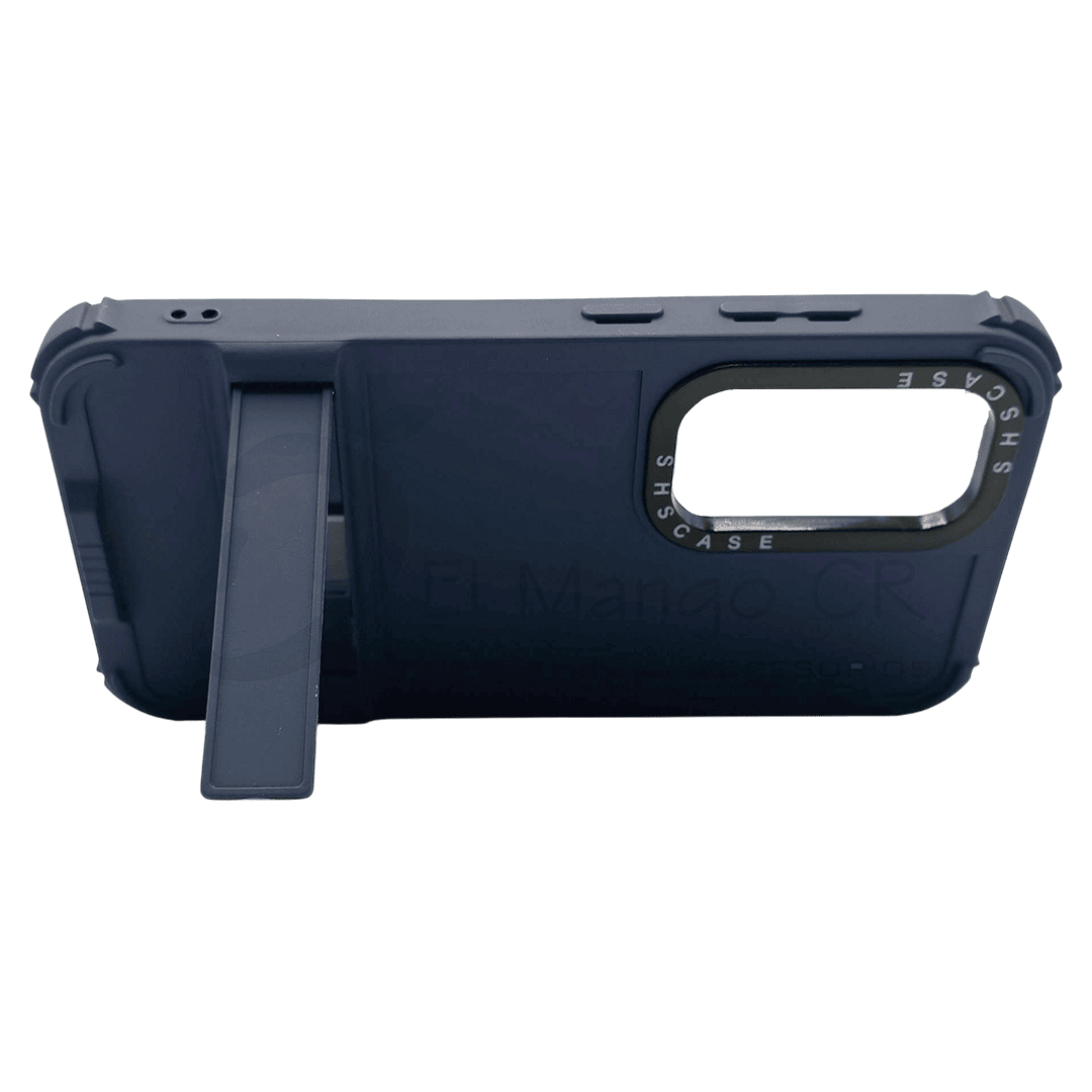 Estuche para celular A14 Samsung resistente a golpes dos piezas con soporte azul con negro