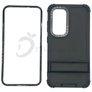 Estuche para celular Samsung A34 resistente a golpes dos piezas con soporte negro