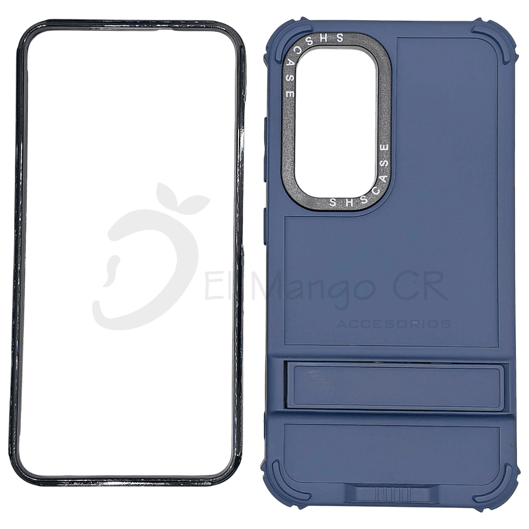 Estuche para celular S23 Ultra Samsung resistente a golpes dos piezas con soporte azul con negro