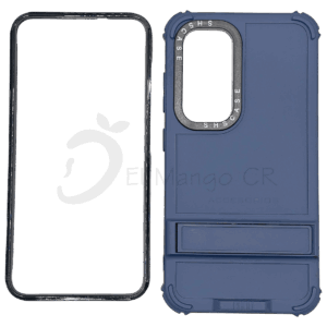 Estuche para celular S23 Samsung resistente a golpes dos piezas con soporte azul con negro