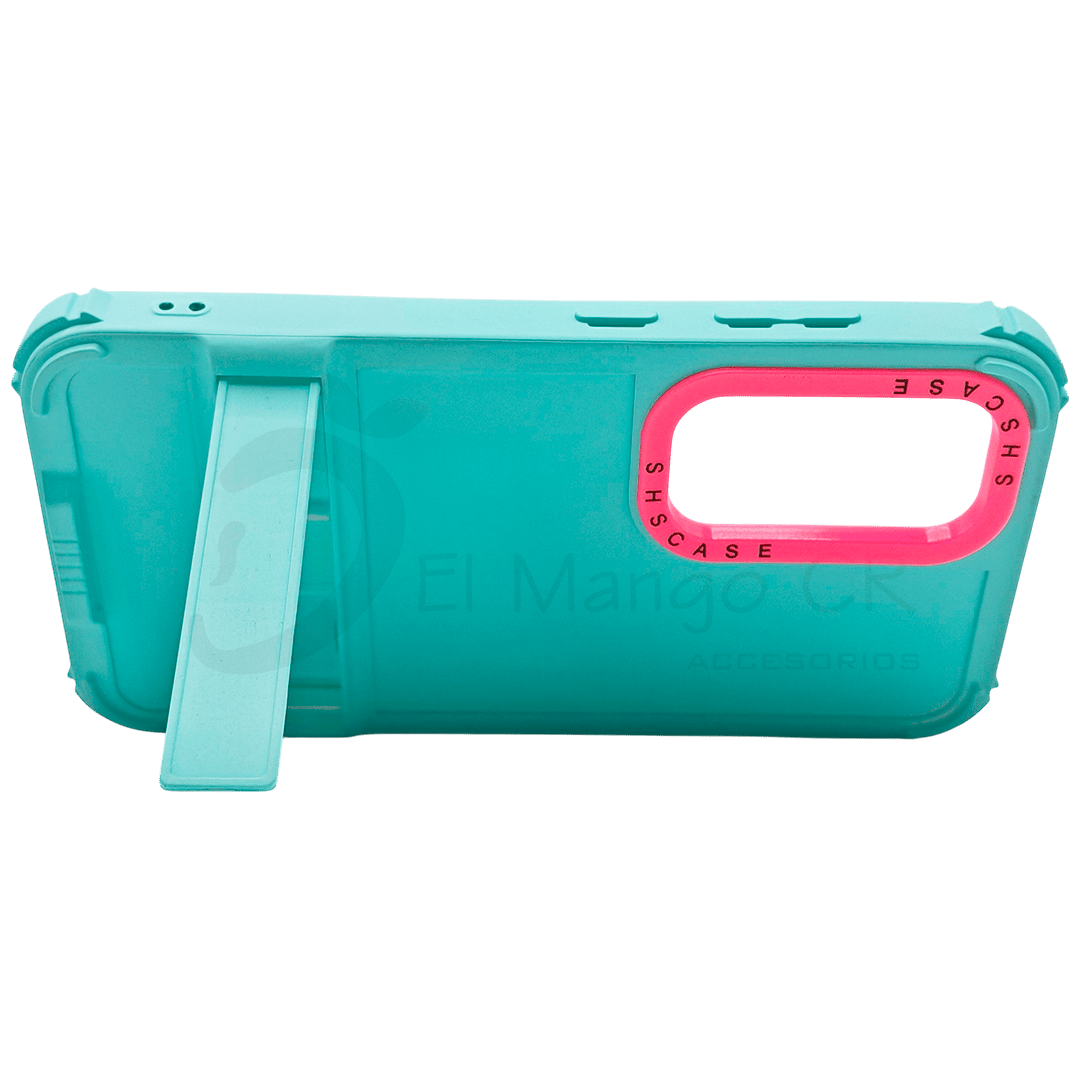 Estuche para celular S23 Samsung resistente a golpes dos piezas con soporte menta con rosa