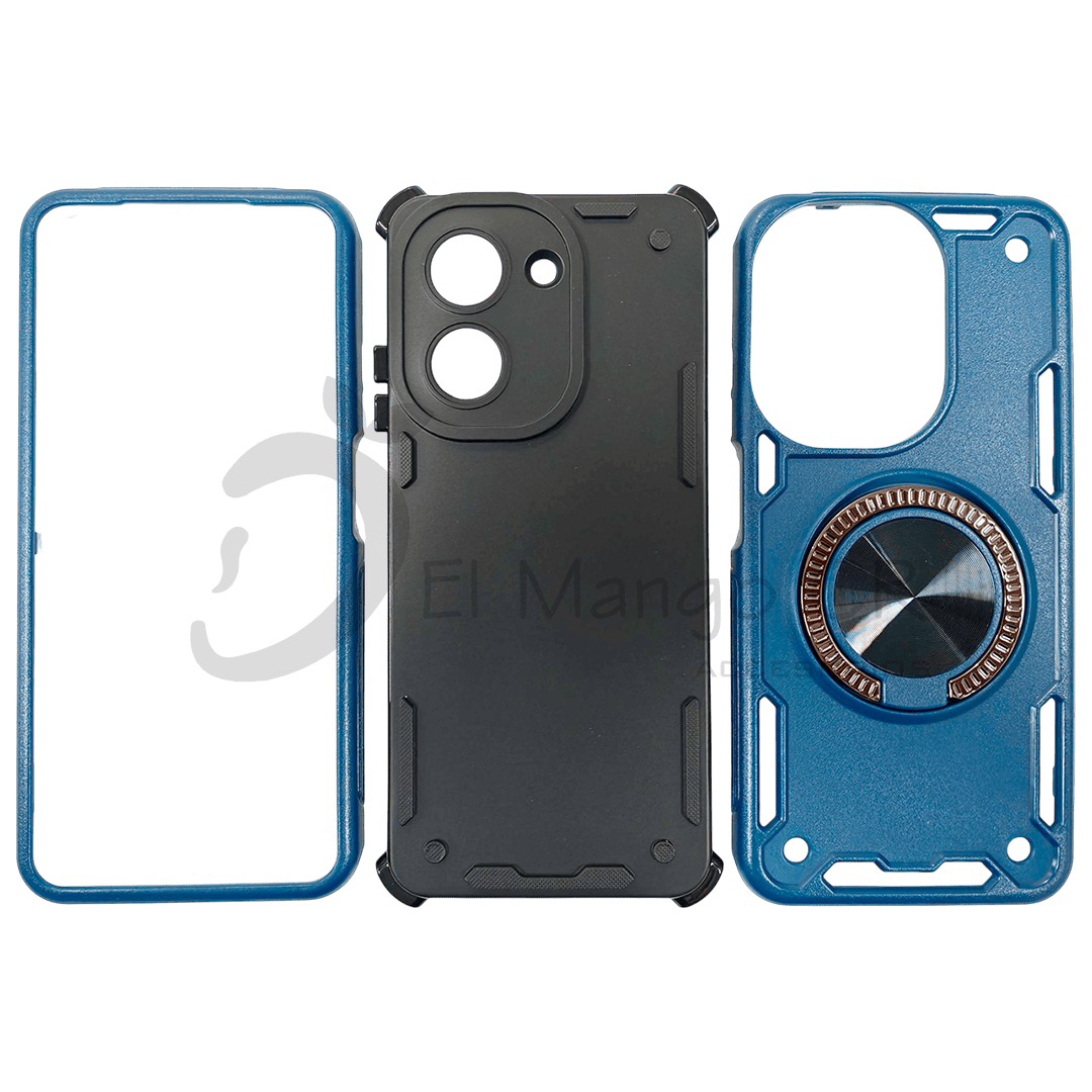 Estuche para celular Xiaomi Redmi A5 resistente a golpes tres piezas con soporte azul oscuro