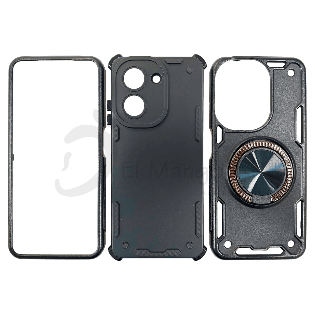 Estuche para celular Redmi A5 Xiaomi resistente a golpes tres piezas con soporte negro