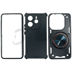 Estuche para celular Xiaomi Redmi Note 14 resistente a golpes tres piezas con soporte negro